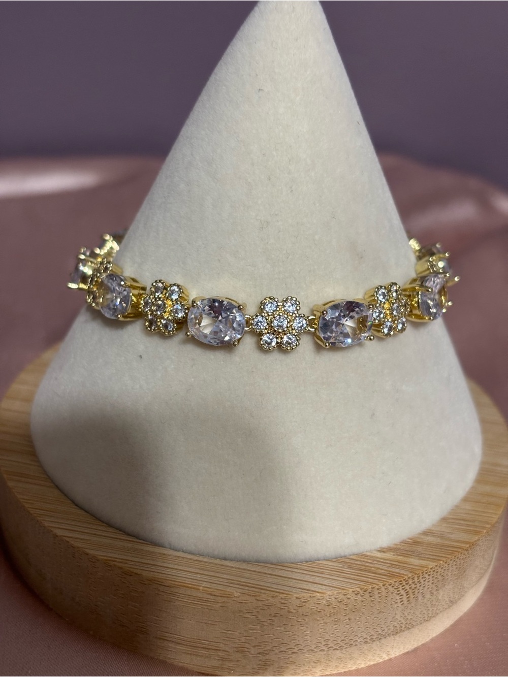 Gold Crystal Floral Tennis Bracelet - Women Jewelry